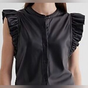 Express Black Ruffled Vegan Leather Blouse Size M